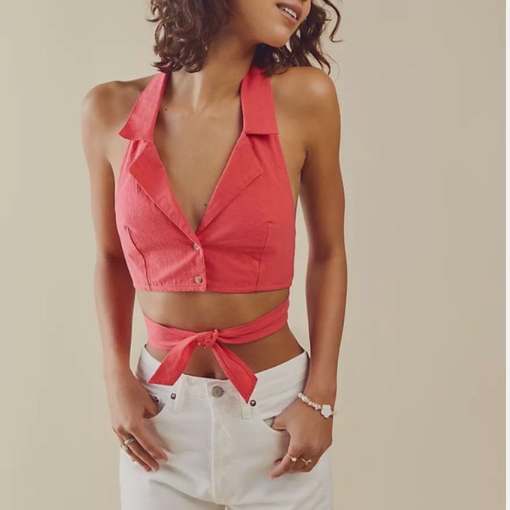 NWOT Free People Pink Indra Halter Top